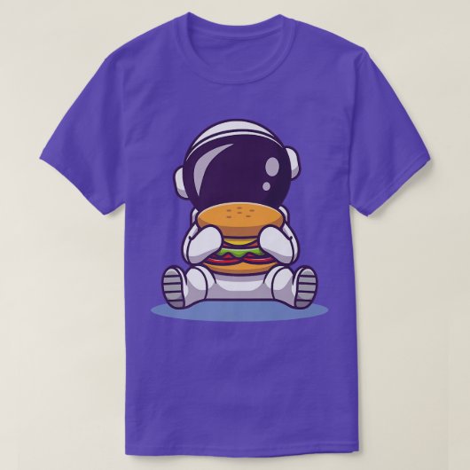 Niedlicher Astronautin Eating Burger Cartoon Welte T-Shirt (Design vorne)