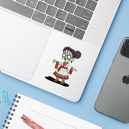 Niedlicher äthiopischer Zombie Aufkleber (Laptop mit iPhone)