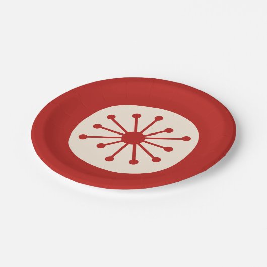 Niedlicher Atomdot Retro Mittelalter Minimaler Rot Pappteller (Schrägansicht)