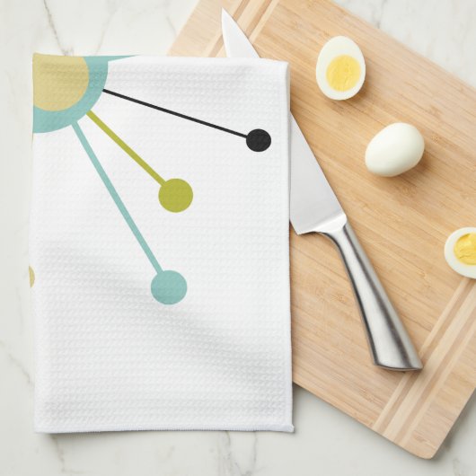 Niedlicher Atomstar Retro Türkis Yellow Midjahrhun Geschirrtuch (Viertel Falte)