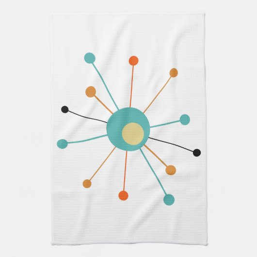 Niedlicher Atomstar Retro Turquoise Orange Mitte J Geschirrtuch (Vertikal)