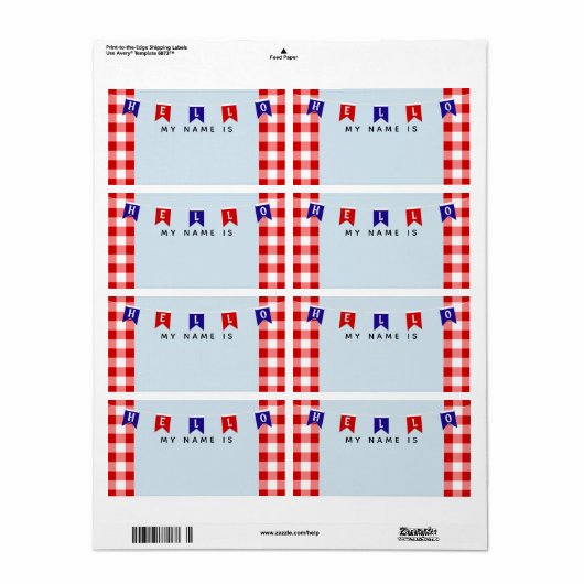 Niedlicher Aufkleber von Picnic Gingham "Hello My (Vorne)