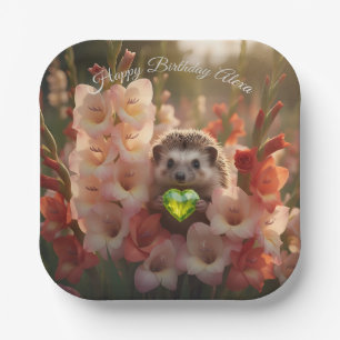 Niedlicher August-Igel mit Peridot-Herz Pappteller