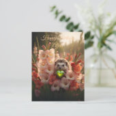 Niedlicher August-Igel mit Peridot-Herz Postkarte (Stehend Vorderseite)