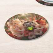 Niedlicher August-Igel mit Peridot-Herz Runder Pappuntersetzer (Angewinkelt)