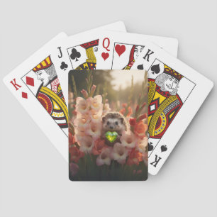 Niedlicher August-Igel mit Peridot-Herz Spielkarten