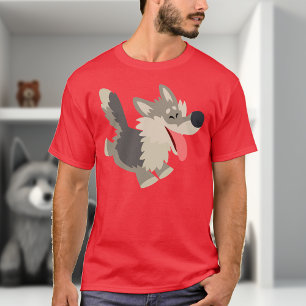Niedlicher ausgelassener Cartoon-Wolf-T - Shirt