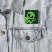 Niedlicher Außerirdischer winkender Cartoon-Alien Button (Beispiel)