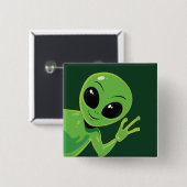 Niedlicher Außerirdischer winkender Cartoon-Alien Button (Vorne & Hinten)