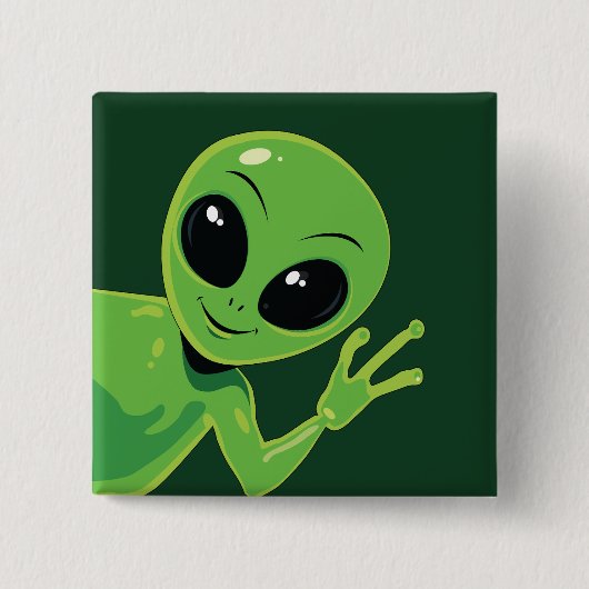 Niedlicher Außerirdischer winkender Cartoon-Alien Button (Vorderseite)
