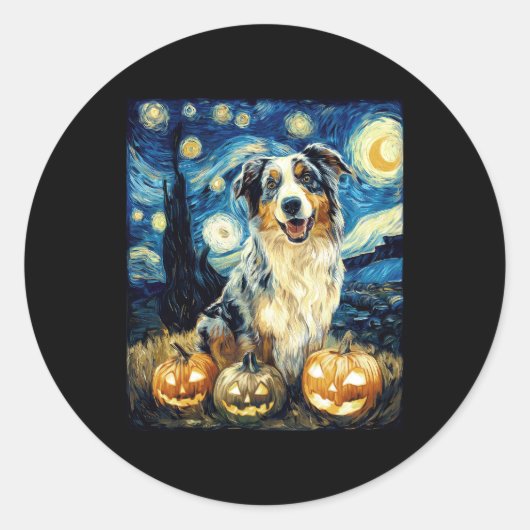 Niedlicher australischer Schäferhund Halloween Jac Runder Aufkleber (Vorderseite)