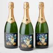 Niedlicher australischer Schäferhund Halloween Jac Schaumweinetikett (Flaschen)