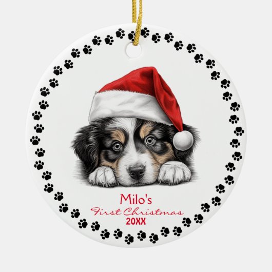 Niedlicher australischer Schäferhund Weihnachtsman Keramik Ornament (Vorne)