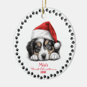 Niedlicher australischer Schäferhund Weihnachtsman Keramik Ornament (Links)