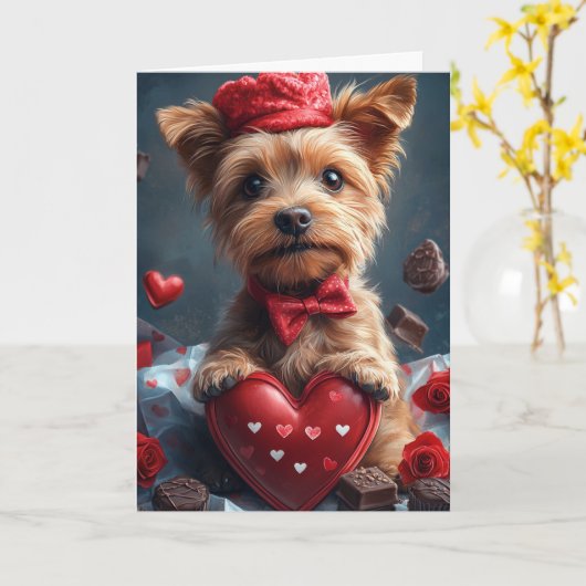 Niedlicher Australischer Terrier-Valentinstag Karte (Gelbe Blume)