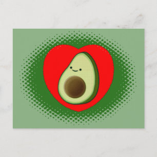 Niedlicher Avocado-Cartoon in Rot-Herz-Grün Postkarte