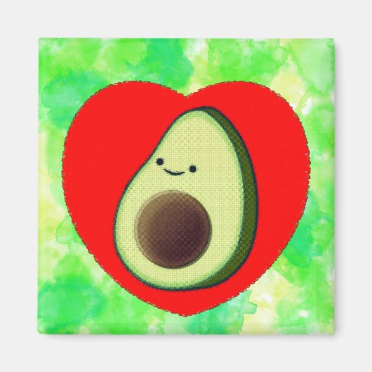 Niedlicher Avocado Cartoon in Rotem Herzen auf Was Magnet (Vorne)