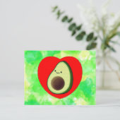 Niedlicher Avocado Cartoon in Rotem Herzen auf Was Postkarte (Stehend Vorderseite)