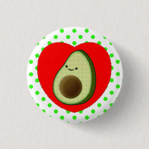 Niedlicher Avocado-Cartoon in Rotem Herzen Button