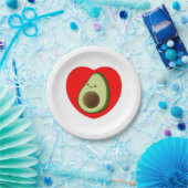 Niedlicher Avocado-Cartoon in Rotem Herzen Pappteller (Party)