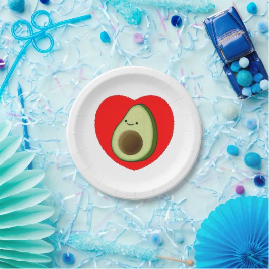 Niedlicher Avocado-Cartoon in Rotem Herzen Pappteller (Party)