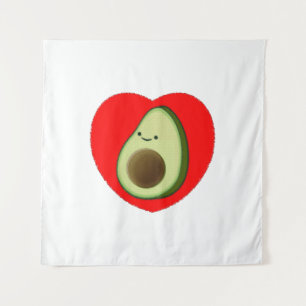 Niedlicher Avocado-Cartoon in Rotem Herzen Wandteppich