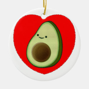 Niedlicher Avocado in rotem Herzen Keramikornament