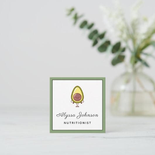 Niedlicher Avocado Kawaii Food Nutritionist Health Quadratische Visitenkarte (Stehend Vorderseite)