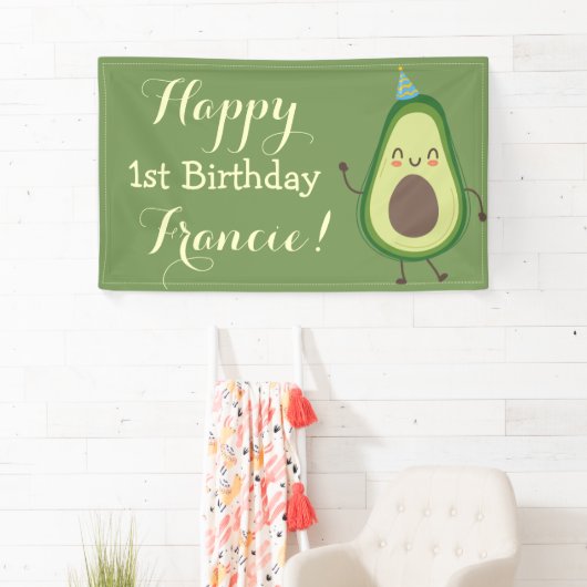 Niedlicher Avocado Personalize 1 Birthday Backgrou Banner (Insitu)