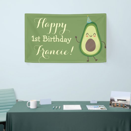 Niedlicher Avocado Personalize 1 Birthday Backgrou Banner (Messeveranstaltung)
