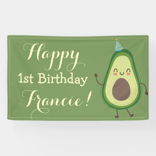 Niedlicher Avocado Personalize 1 Birthday Backgrou Banner (Horizontal)