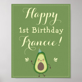 Niedlicher Avocado Personalize 1 Birthday Willkomm Poster
