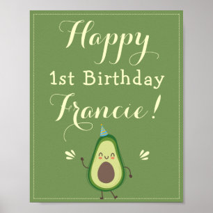 Niedlicher Avocado Personalize 1 Birthday Willkomm Poster