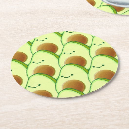 Niedlicher Avocado überall Zeichnend Runder Pappuntersetzer (Angewinkelt)