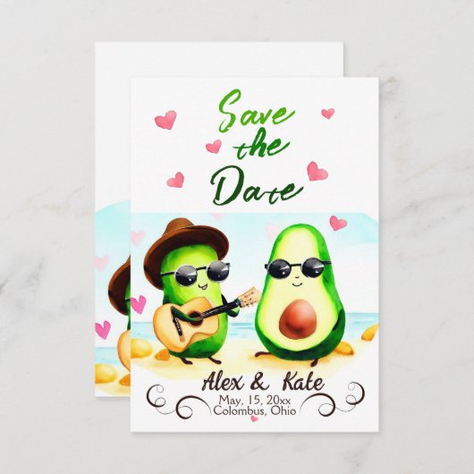 Niedlicher Avocado Wedding Save the Date Announcem (Vorne/Hinten)