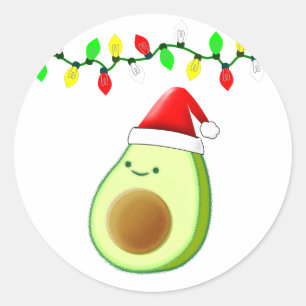 Niedlicher Avocado Zeichne Weihnachtsmannmütze Wei Runder Aufkleber