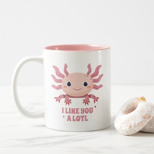 Niedlicher Axolotl Funny Pub Modernes Tierreich Zweifarbige Tasse (Mit Donut)