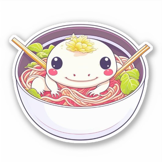 Niedlicher Axolotl in der Schüssel Ramen Soup Aufkleber (Vorderseite)