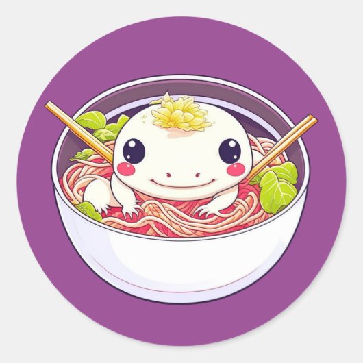 Niedlicher Axolotl in der Schüssel Ramen Soup Runder Aufkleber (Vorderseite)