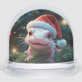 Niedlicher Axolotl in der Weihnachtsmannmütze Weih Schneekugeln (Vorderseite)