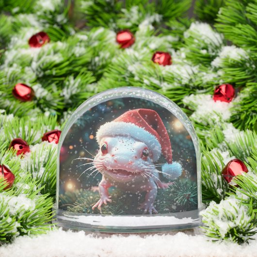 Niedlicher Axolotl in der Weihnachtsmannmütze Weih Schneekugeln (Weihnachten)