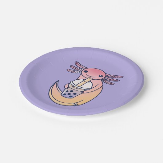 Niedlicher Axolotl mit Bläserteppich Pappteller (Schrägansicht)