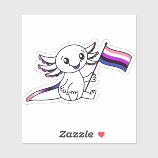 Niedlicher Axolotl mit dem Genderfluid-Pride-Flag  Aufkleber (Blatt)