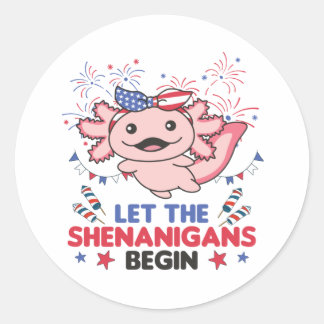 Niedlicher Axolotl mit Fireworks America Runder Aufkleber