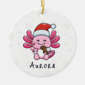 Niedlicher Axolotl mit Weihnachtsmannmütze & Candy Keramik Ornament (Vorne)