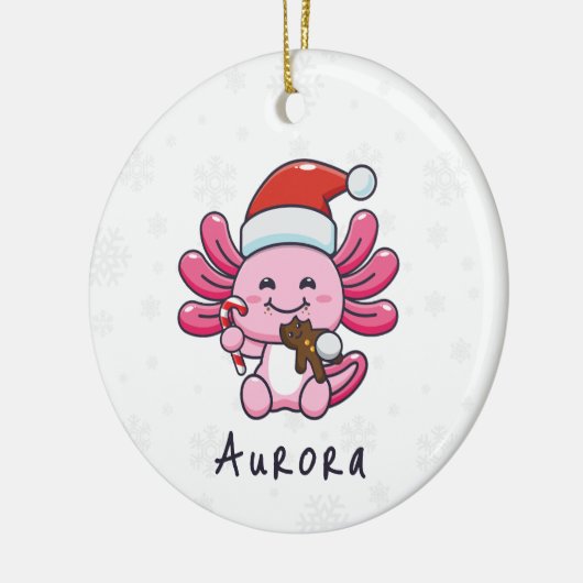 Niedlicher Axolotl mit Weihnachtsmannmütze & Candy Keramik Ornament (Links)
