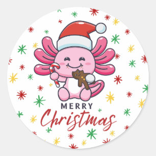 Niedlicher Axolotl mit Weihnachtsmannmütze Kawaii  Runder Aufkleber