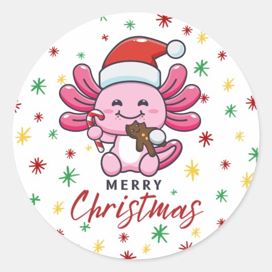 Niedlicher Axolotl mit Weihnachtsmannmütze Kawaii  Runder Aufkleber (Vorderseite)