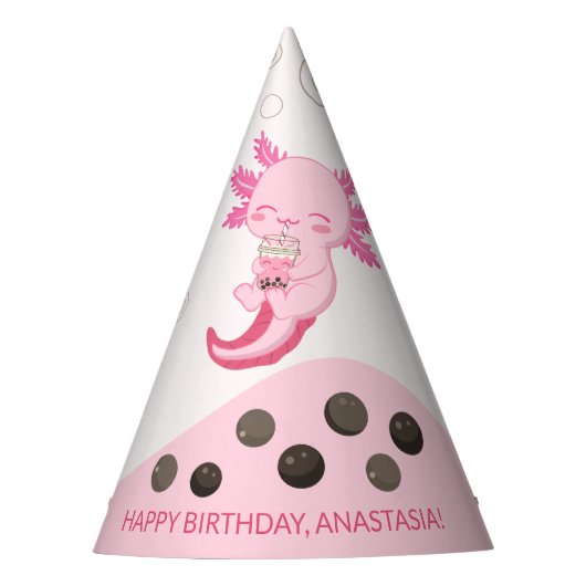 Niedlicher Axolotl Rosa Boba Tea Girl's Birthday Partyhütchen (Vorderseite)