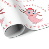 Niedlicher Axolotl Santa Pattern Name Frohe Weihna Geschenkpapier (Rolleneckpunkt)